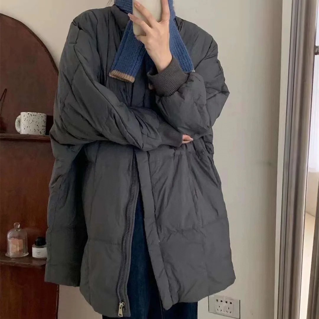 Down Jacket Women White Duck Winter Parkas Mid-length Stand Collar Warm Jackets Coat Khaki Clothes Grey Soft Woman New Outerwear