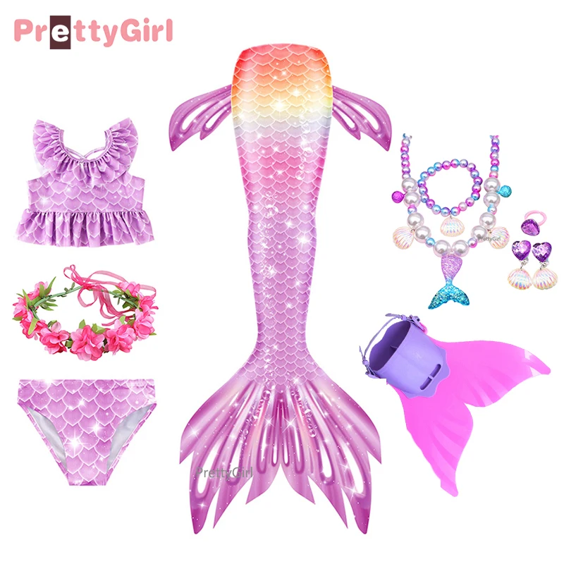 Dresses 2022 Mermaid Tail with Monofin Flipper Mermaid Costume Cosplay Birthday Gift Mermaid Bikini Swimsuit Girls Dress images - 6