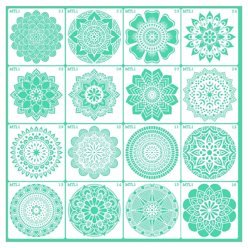 

Painting Stencils 16 Sheets/set Mandala Tile Fabric Drawing Templates Supplies