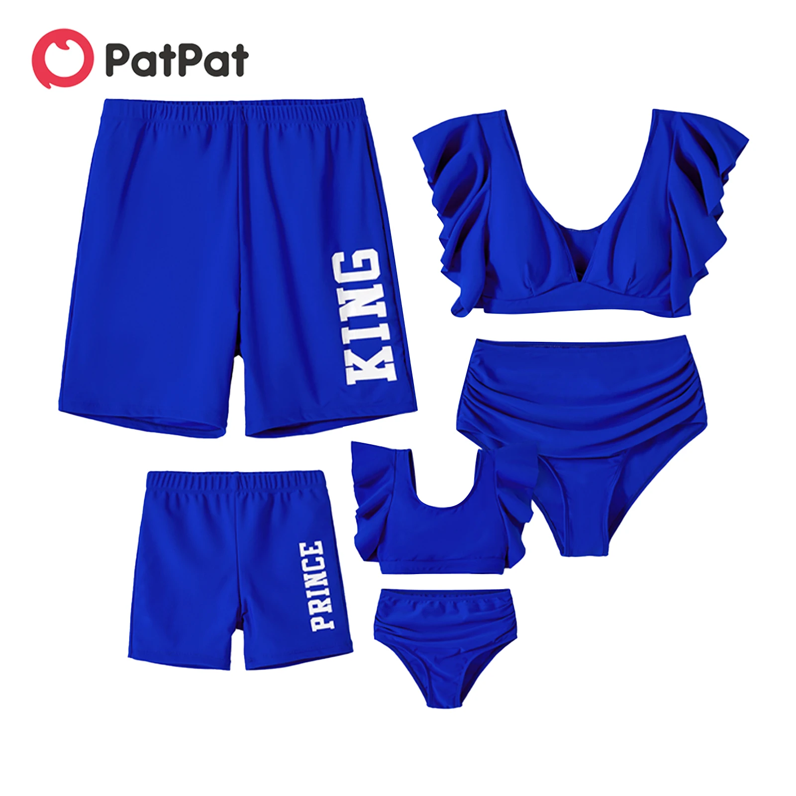 

PatPat Family Matching Blue Ruffle Trim Two-piece Swimsuit and Letter Print Swim Trunks