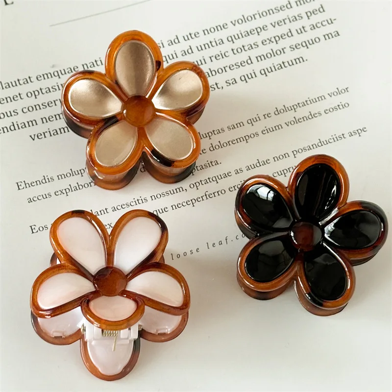 Винтажная заколка для волос с янтарным цветочным принтом в виде акулы франжипани