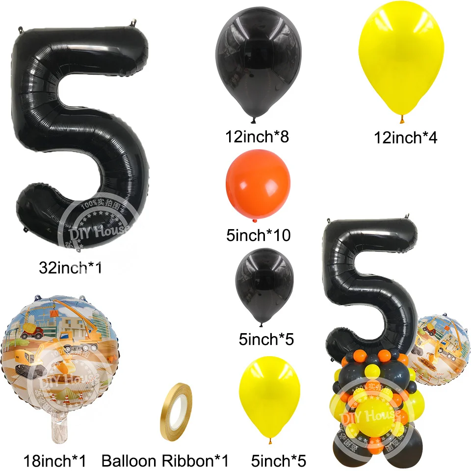 35 шт. строительный автомобиль воздушный шар башня с 32 дюймовыми черными