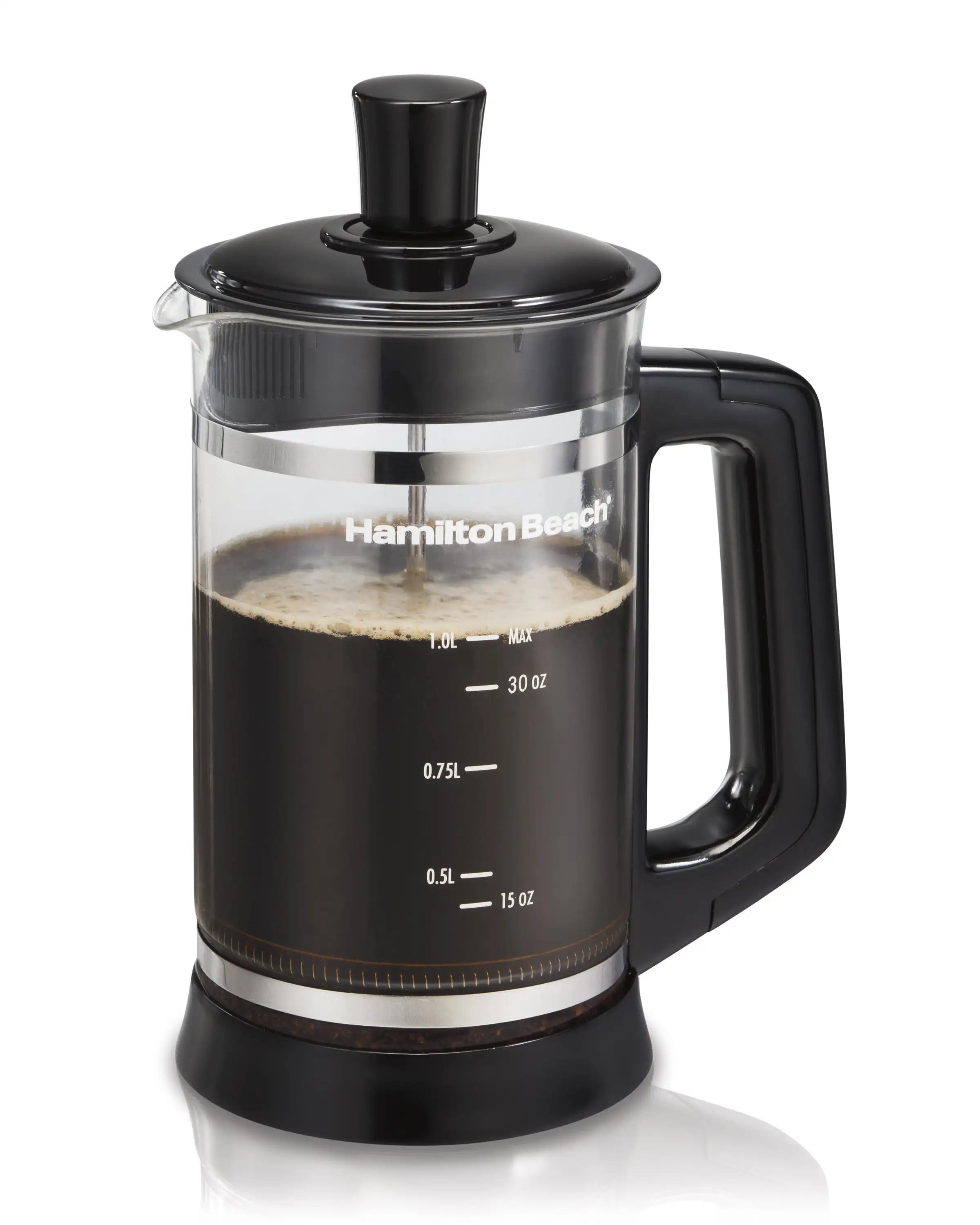 

French Press with Cocoa Attachment, Glass Carafe, 1 Liter, Black, Model 40400R