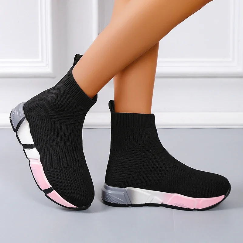 Женские высокие кроссовки без шнуровки из эластичной ткани