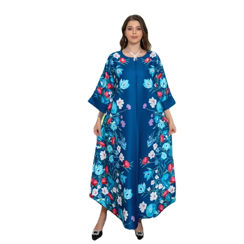 Eid Party Moroccan Kaftan Elegant Muslim Women Print Loose Maxi Dress Turkish Kaftan Ramadan Arab Gown Islamic Jalabiya Clothing