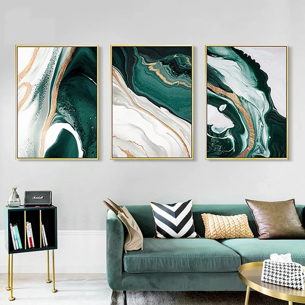

Modern Abstract Canvas Paintings Gold Foil Line Green Print Art Painting Frameless Wall Poster Picture Living Room Home Decor