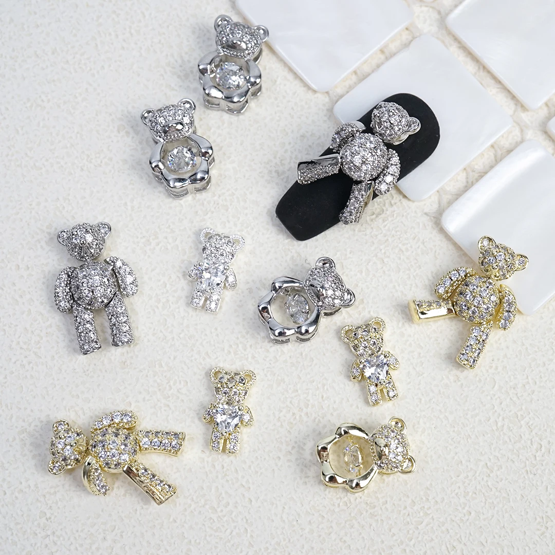 

Metal Cute Bear Zircon Parts Nail Art Charm Diamonds Shiny Crystal Alloy Jewelry Nail Rhinestone DIY 3d Gold Nail Charm Manicura