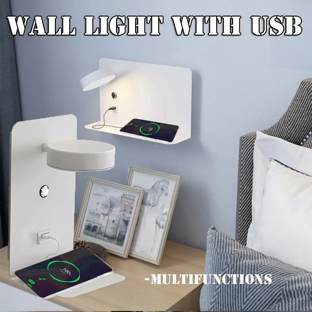

New Wall Light with USB Bedroom Wall Lamp Wiring-free LED Nordic