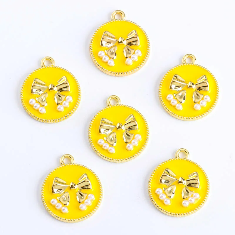 10 шт. 18*21 мм Красочные эмалевые подвески из сплава с жемчугом и бантом женские