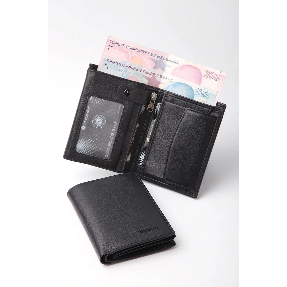 

Genuine Leather Men 'S Wallet Black-Long Life Gift-Black Color