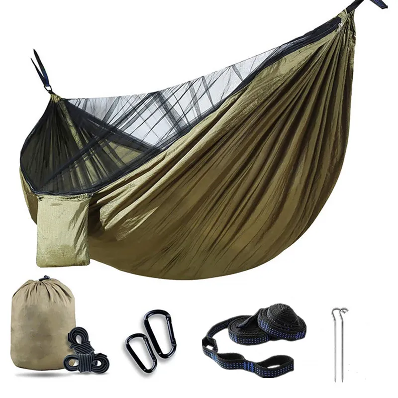 Outdoors Double Camping Hammocks with Mosquito Net Lightweight Parachute Nylon Portable Hammock for Backpacking, Camping, Hiking