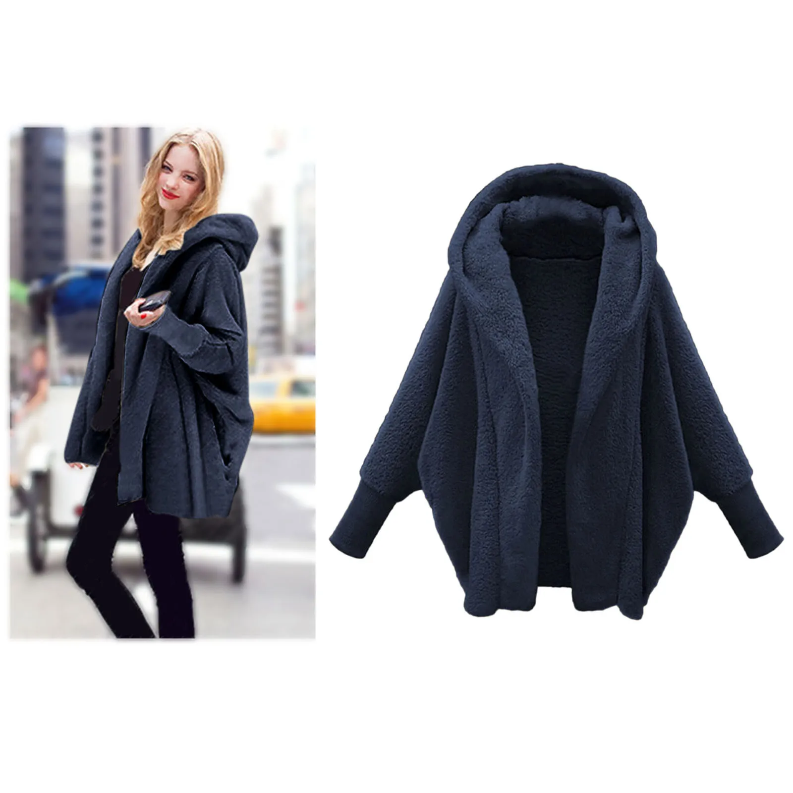 

Fleece Lined Womens Rain Coat Womens Winter Long Sleeve Solid Fuzzy Fleece Open Front Hooded Cardigans Thick Jacket for Women