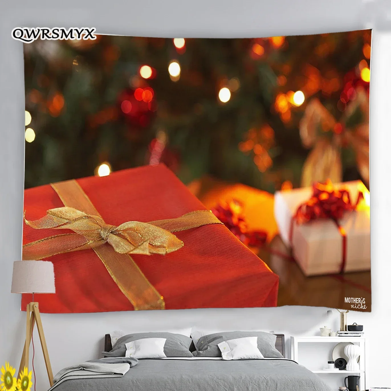 Украшение дома Рождественский красный гобелен со свечами эстетический для