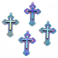 4pcslot punk double cross pendant openwork pattern christ religion rainbow color charms for earring making jewelry supplies