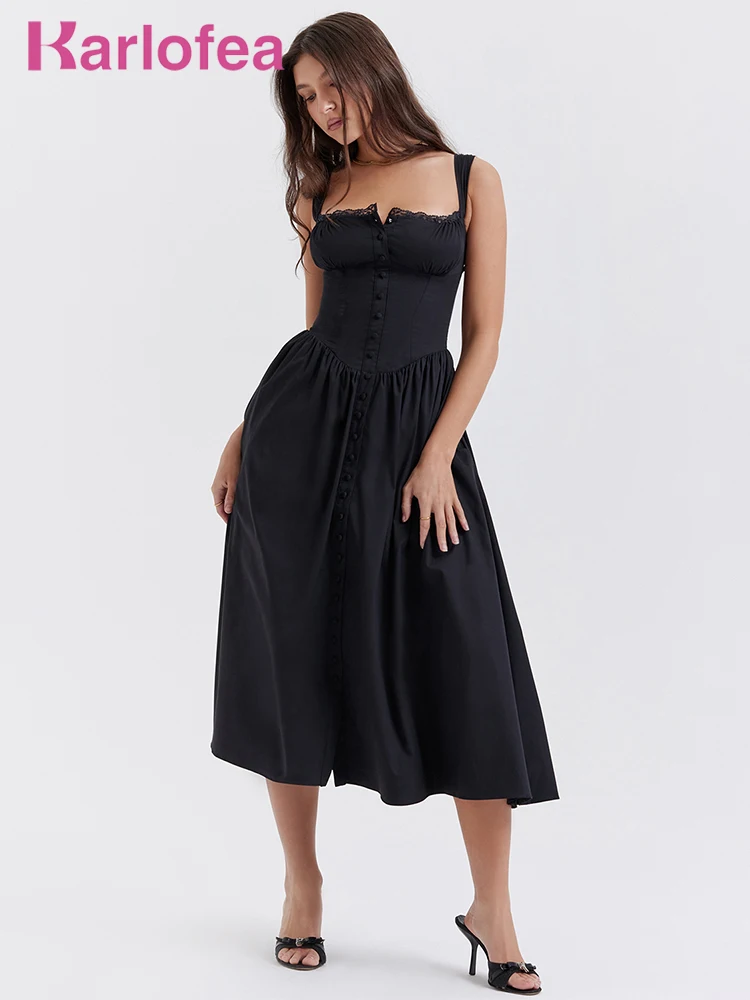 

Karlofea, шикарный сарафан в саду, черный сарафан, новинка, высококачественные милые женские наряды на выход, одежда, летние платья миди 2023