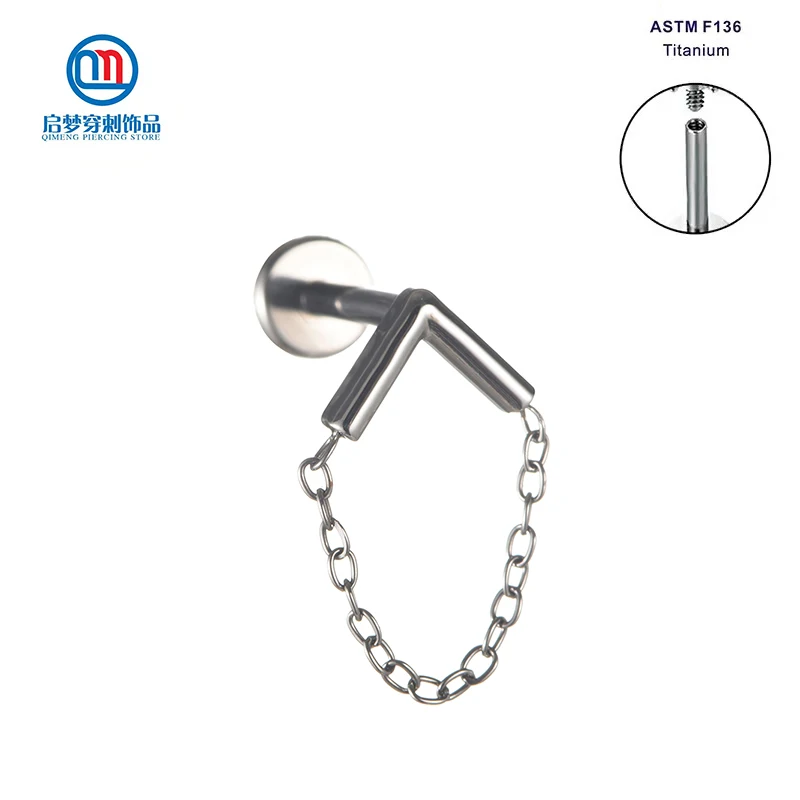 

Серьга-гвоздик из титана ASTM F136 для пирсинга с цепью и завитками