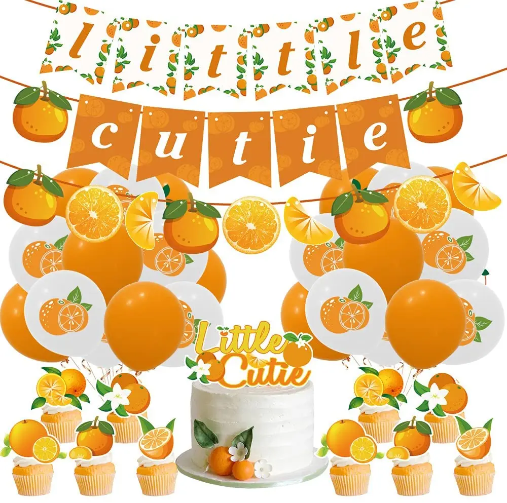 

A Little Cutie is on the Way Banner Citrus Garland Orange Cake Topper Balloon Tangerine Theme Baby Shower Birthday Party Decor