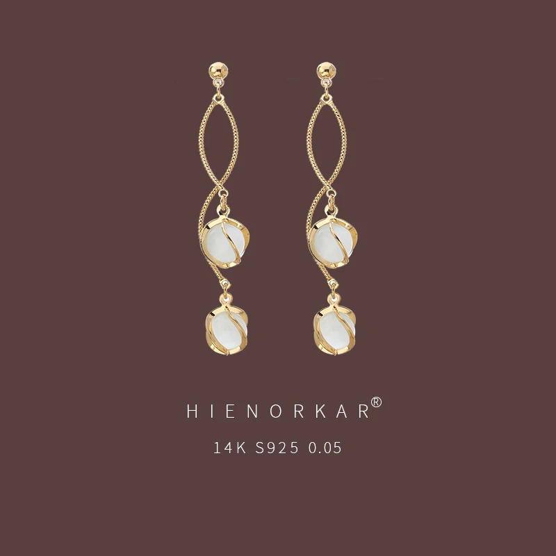 Серьги с имитацией опала Южная Корея элегантные длинные серьги-клипсы без ушей