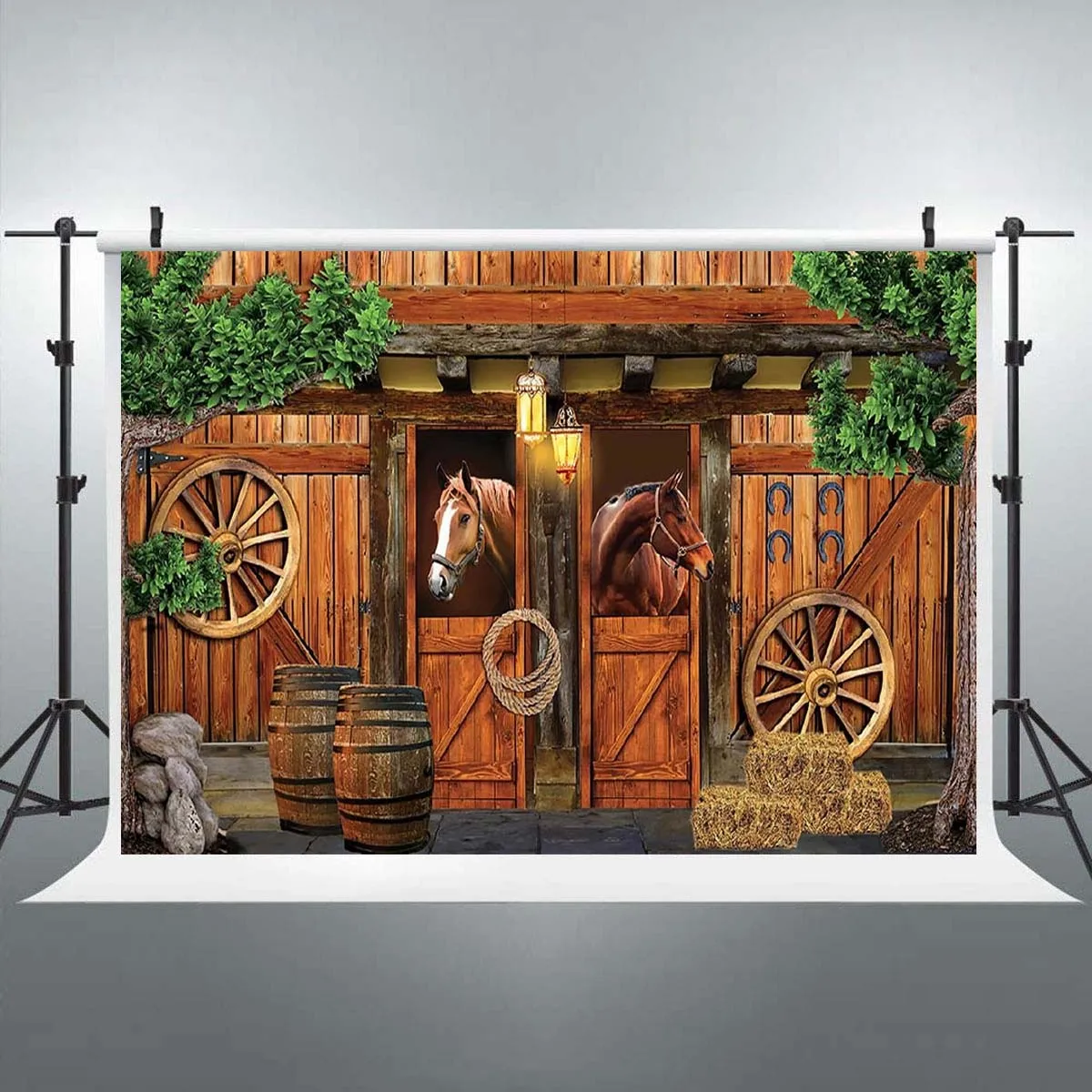 

Western Cowboy Photography Background Horse Rustic Farm Wood Barn Door Kids Birthday Party Banner Decor Backdrop Photo Booth