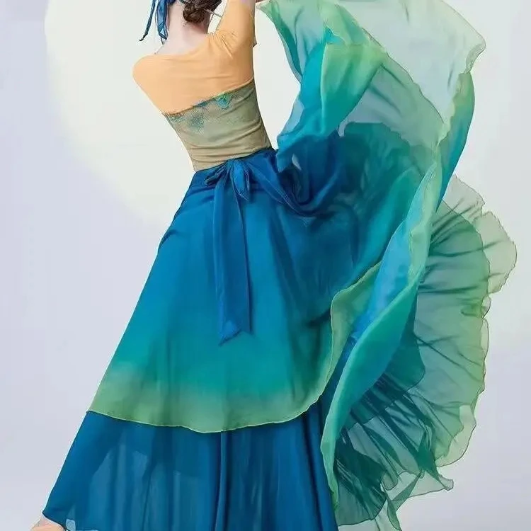 Женский тренировочный костюм Hanfu с объемной юбкой на 720 градусов для танцев