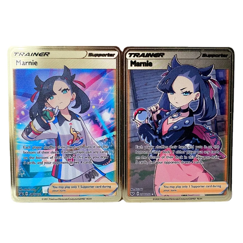 

Новые японские персонажи покемона Пикачу Мари Лилли V блестящие редкие металлические карты Vmax Eevee Золотая коллекция собирать карты игры под...