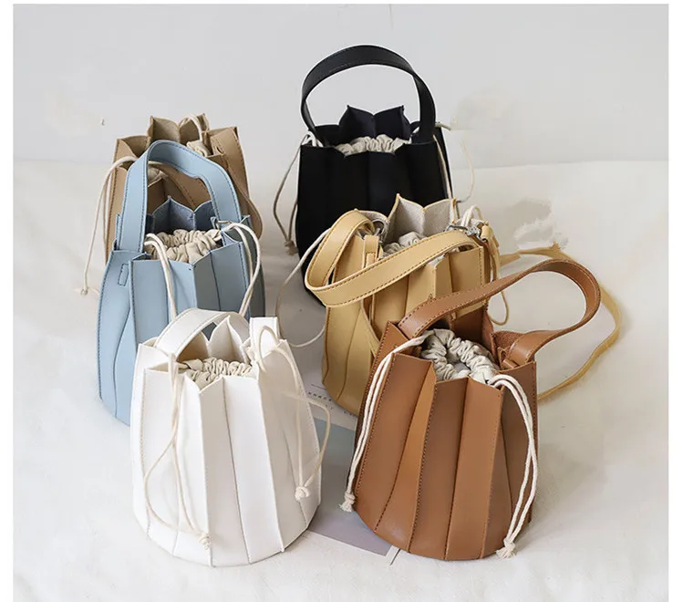 

PU Bucket Bag Handbag Pleated New all-Match Women's Messenger Shoulder Bags