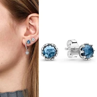 100 925 %d1%81%d0%b5%d1%80%d1%8c%d0%b3%d0%b8 silver pan earrings transparent sparkle blue sparkle crown stud for women wedding gift fashion jewelry