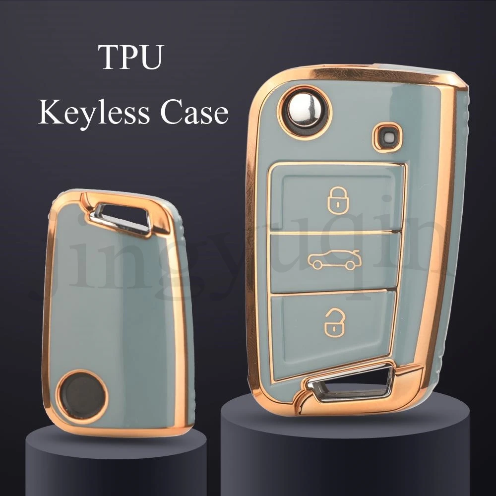 Jingyuqin ТПУ Чехол Для Ключей От Машины 3BTN Складной Брелок VW Volkswagen Golf 7 MK7 Tiguan MK2 Seat Ateca
