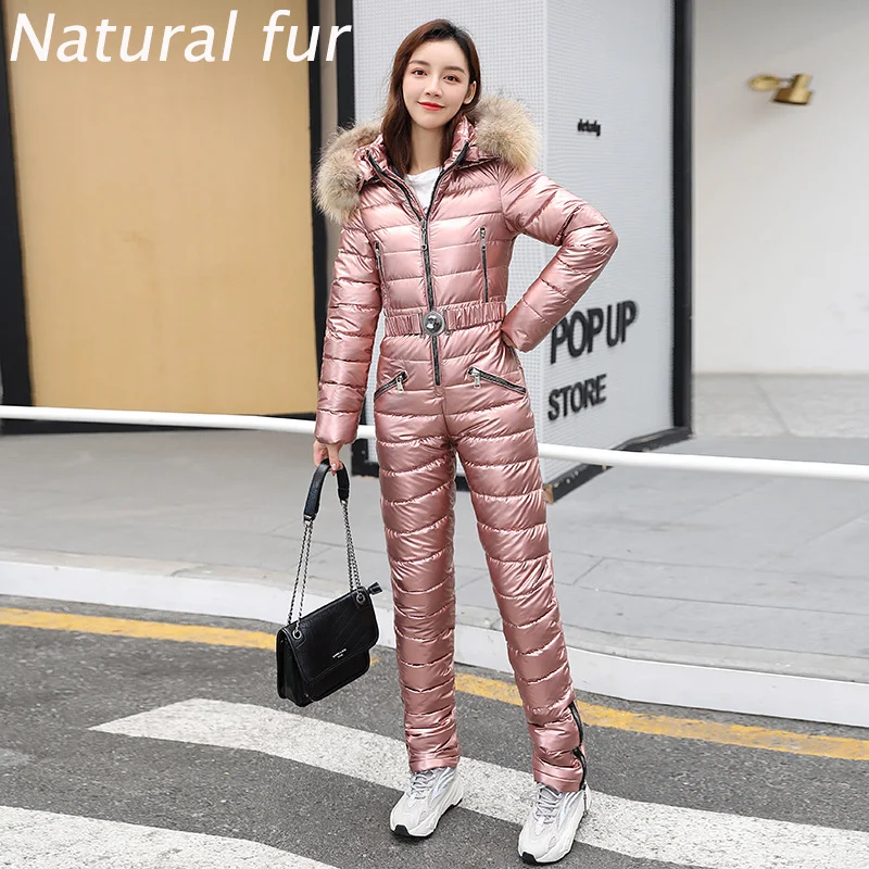 WYWMY One Piece Ski Suit Women Jackets Winter Hooded Parka Jumpsuit Women Bodysuit Sashes Jumpsuits Zipper Overalls Tracksuits