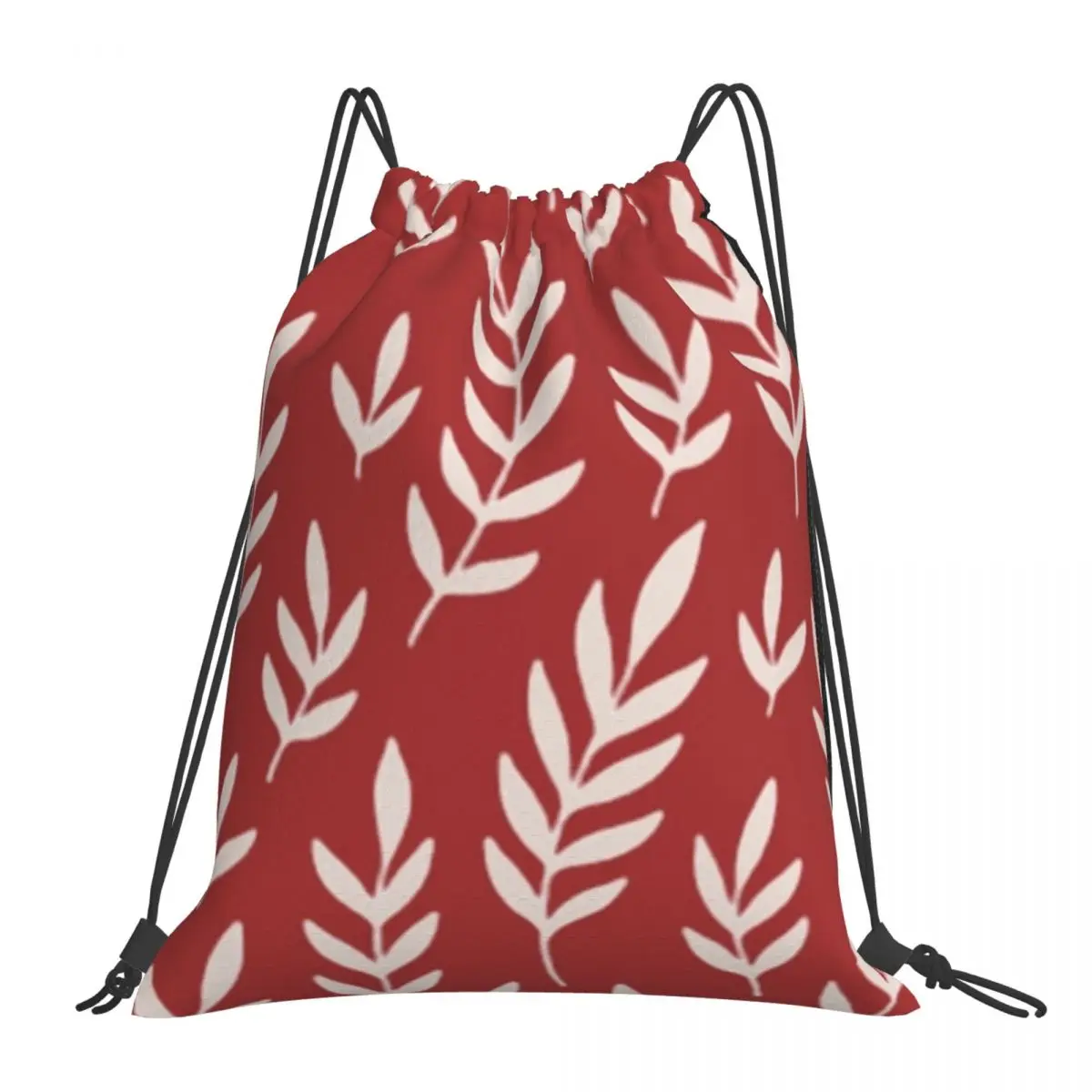 

Beige Leaves Pattern With Maroon Background Backpacks Casual Portable Drawstring Bags Drawstring Bundle Pocket Sports Book Bags