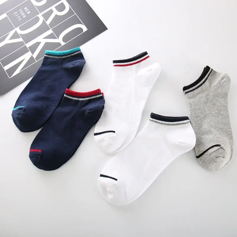 5Pairs Summer Stripes Men's Socks Cotton  Fashion Ladies Invisible Short Socks Ankle Casual Simple Anti-slip Socks Solid Color