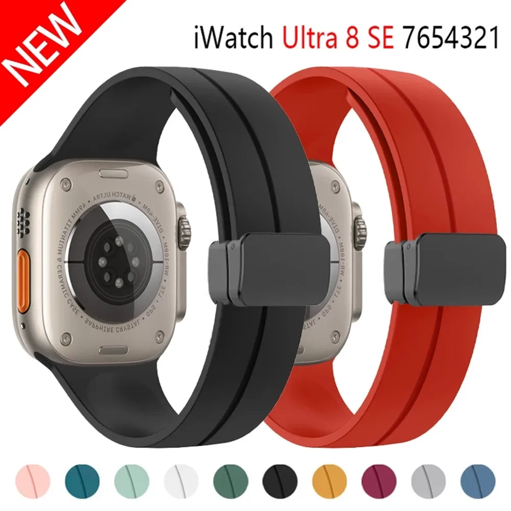 

Strap For Apple watch ultra band 49mm 44mm 45mm 41mm 40mm 42mm 38mm 45 mm Silicone Magnetic Bracelet iWatch Series 8 se 7 6 5 3