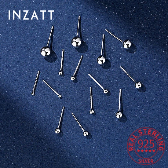 

INZATT Real 925 Sterling Silver Bead Stud Earrings For Fashion Women Classic Fine Jewelry Minimalist Accessories Ear Piercing