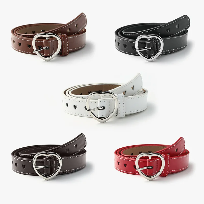 

GOOWAIL Luxury Designer Women Leather Waistband Heart Shape Alloy Pin Buckle Belt Female Fashion Simple Decorative Jeans Belt