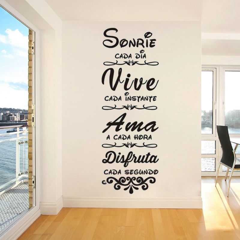 

Bidsu Wall Decals Vinyl Spanish Quote Sonrie Cada Dia Vive Cada Instante AMA A Cada Hora Stickers for Livingroom Bedroom C209