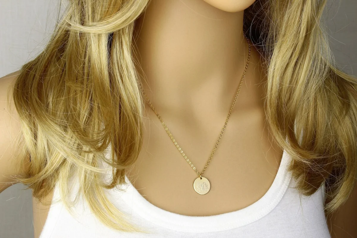 Monogram Disc Necklace Dainty Initials Necklace Bridesmaid Gift Personalized Monogram Necklace Custom Monogram Wedding Gift