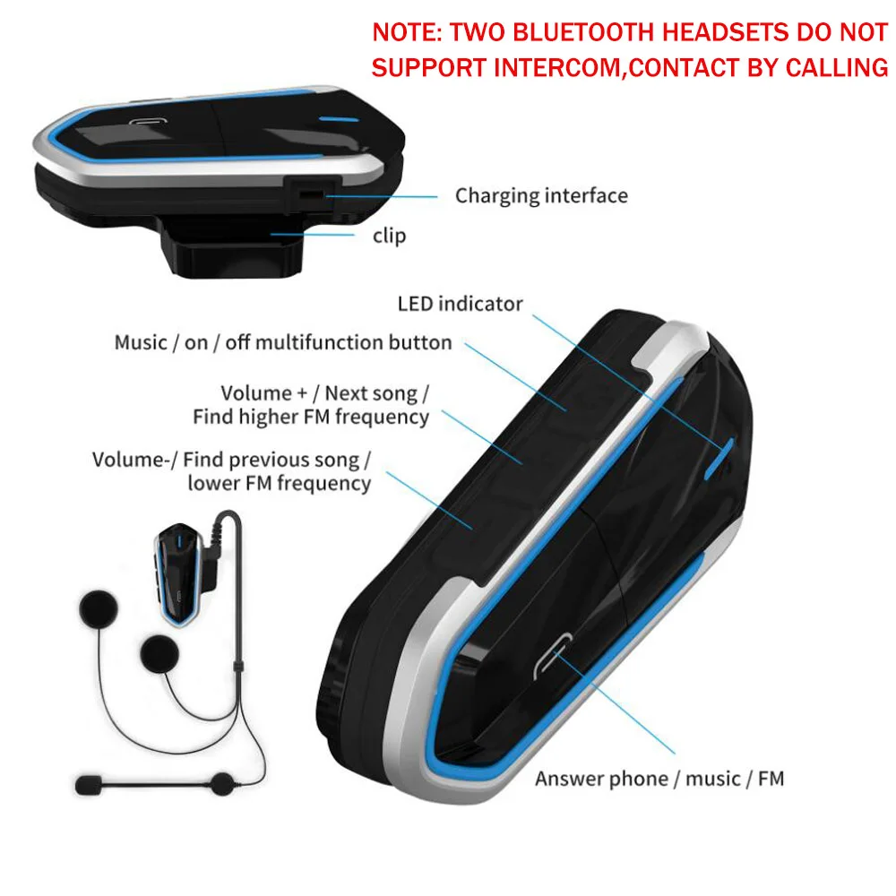 Motorcycle Helmet Headset Bluetooth 5.0 Waterproof FM Radio Call Kit Stereo Music Player Speaker Automatic Answering New - купить по