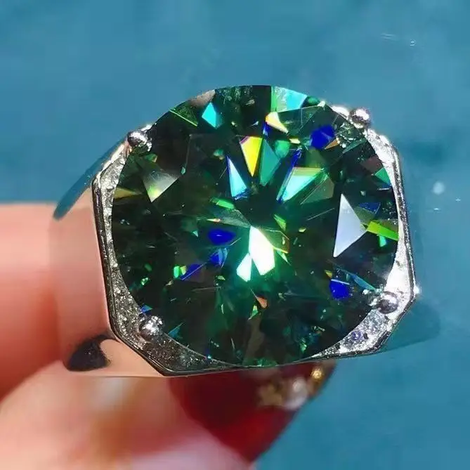 

Classic 10 Carat Blue Green Ring with Eight Hearts and Arrows for Men Boss Huocai Hao