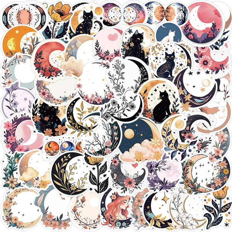 

10/30/50PCS Cartoon Moon Cat Stationery Sticker Aesthetic PVC Children's Decoration Scrapbooking School Supplies for Kids