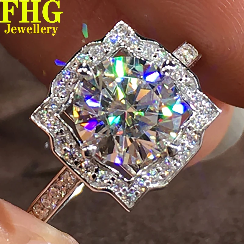 

Real 18K Solid Gold Women Wedding Anniversary Engagement Party Ring 1 2 3 4 5 Ct Round Moissanite Diamond Ring Flower