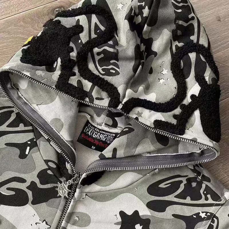 Толстовка с капюшоном Glo Gang The Glory Повседневная и камуфляжным принтом на молнии