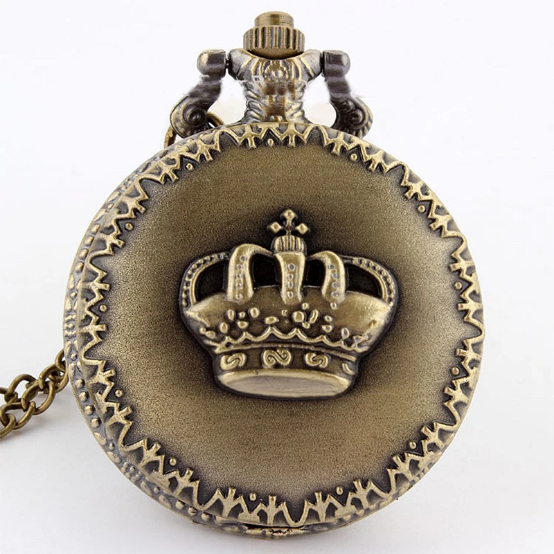 

Retro Ladies Quartz Movement Pocket Watch Bronze Crown Pattern Case Arabic Numerals Dial Design children's Clock Gift 2021 New