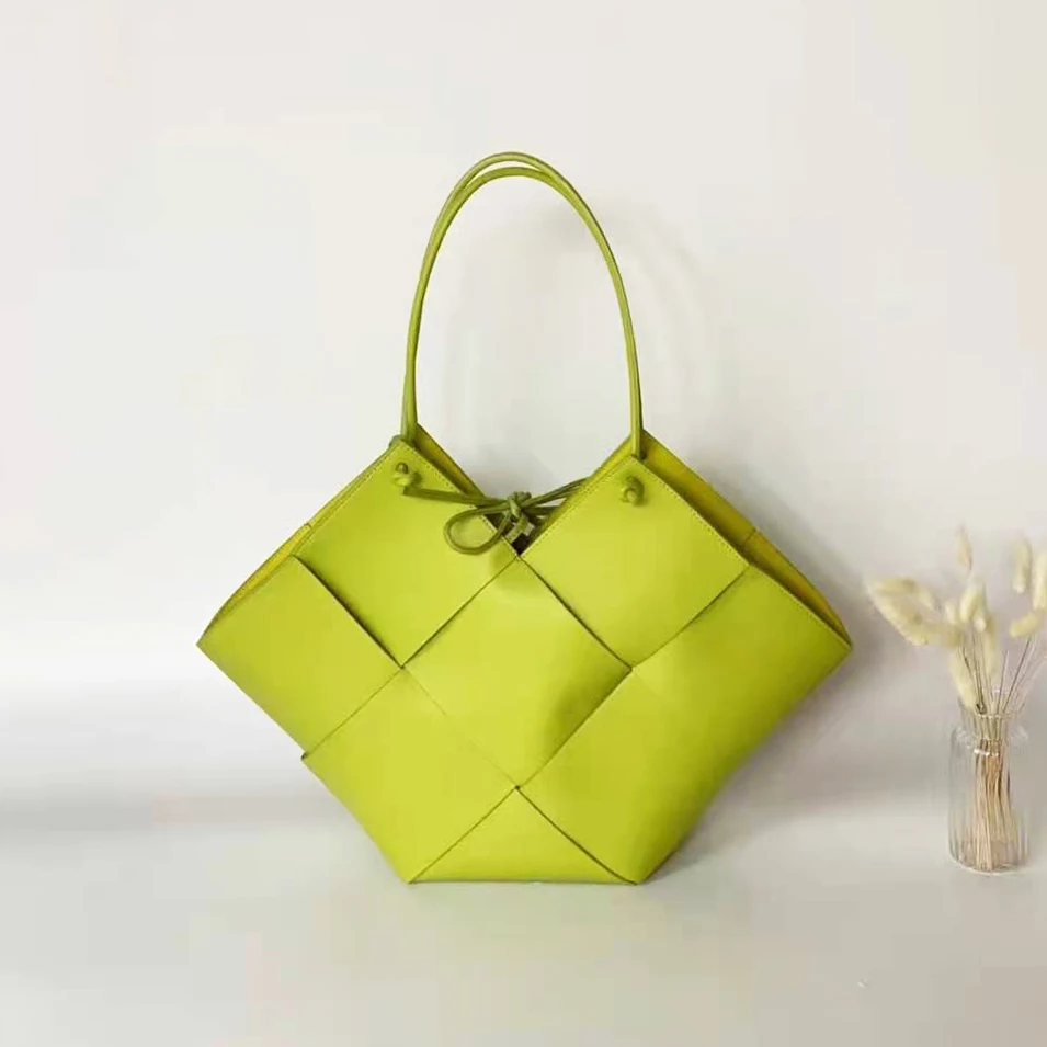 

womens real leather casual totes bag weave shoulder bags large capacity cow leather Shopping bags