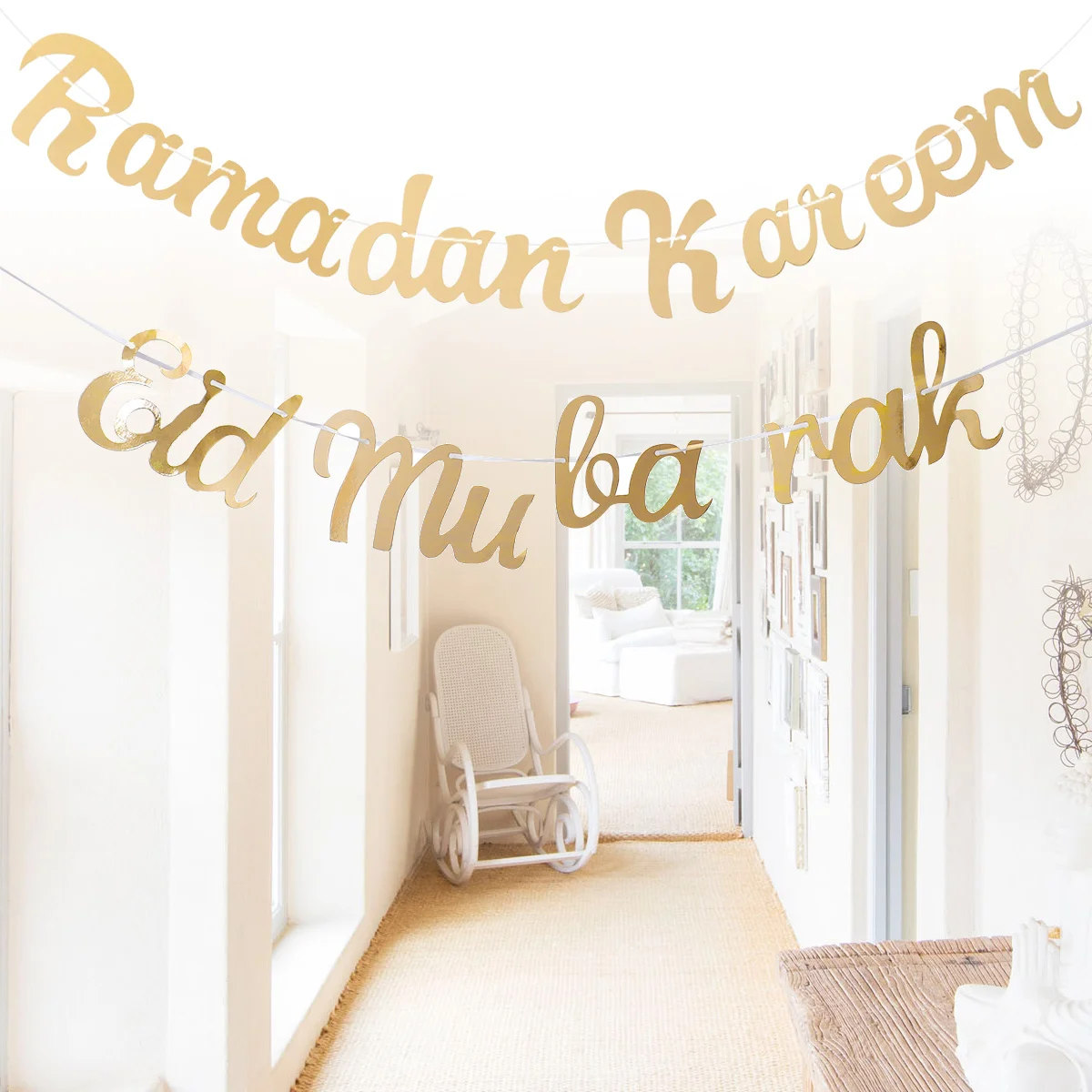 

2 Pcs/set House Ornaments Muslim Ramadan Decor Letter Ramadan Banner Ramadan Mubarak Banner Eid Banner