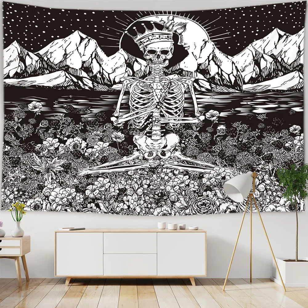 

Psychedelic Skull Tapestry Hippie Wall Hanging Witchcraft Starry Sky Mushroom Tapestry Boho Mandala Home Decor For Living Room