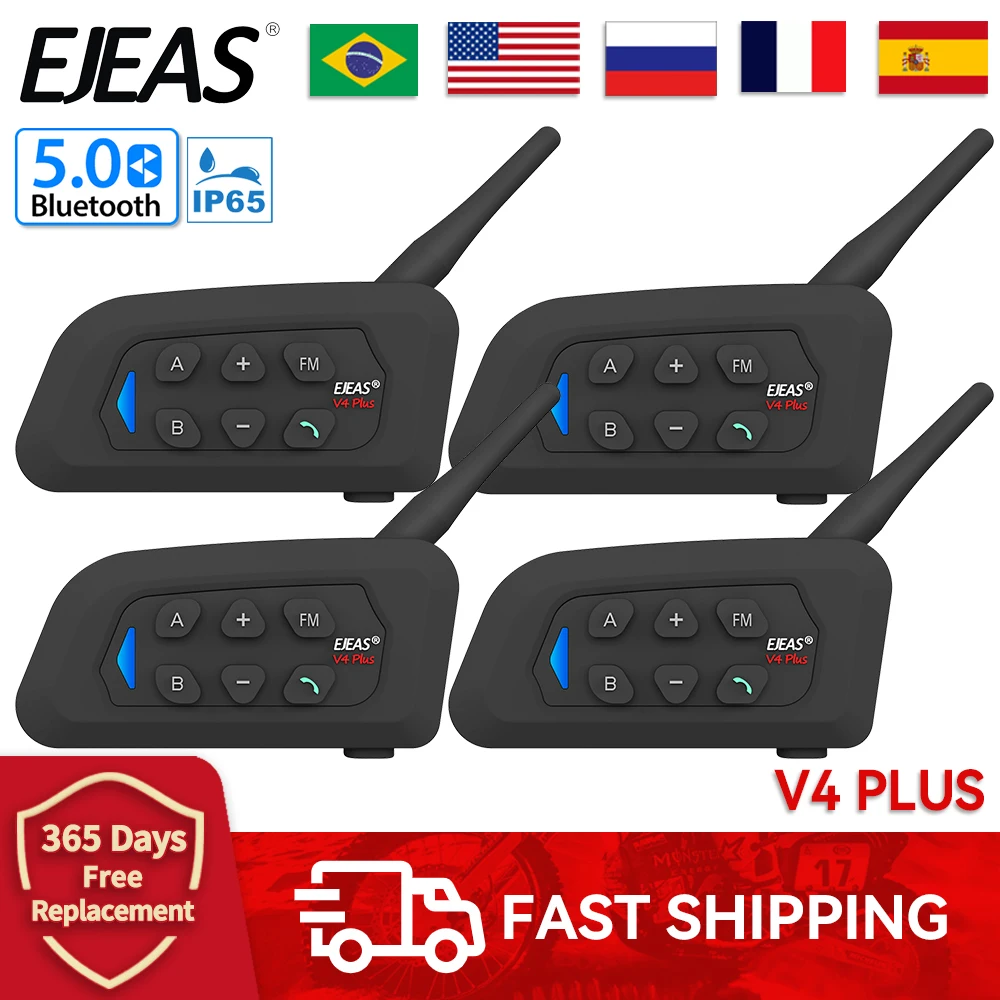 4 шт. EJEAS V4 PLUS мотоциклетный шлем домофон гонщики Bluetooth-гарнитура полнодуплексный