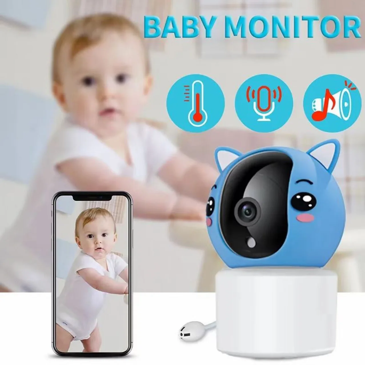 

Wouwon Tuya SmartLife App Baby Monitor Detect Temperature 1080P Mini IP WiFi Built-in Lullaby CCTV PZT Babyphone Baby Camera