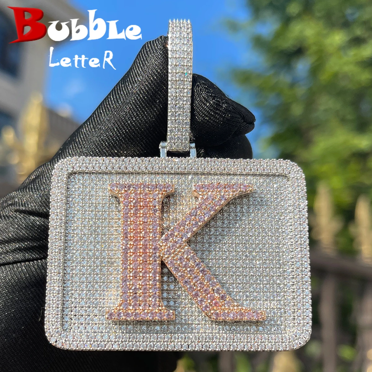 Bubble Letter Custom Name Necklace for Men Micro Pave Prong Setting Iced Out Personalized Pendant Dog Tag Charm Hip Hop Jewelry