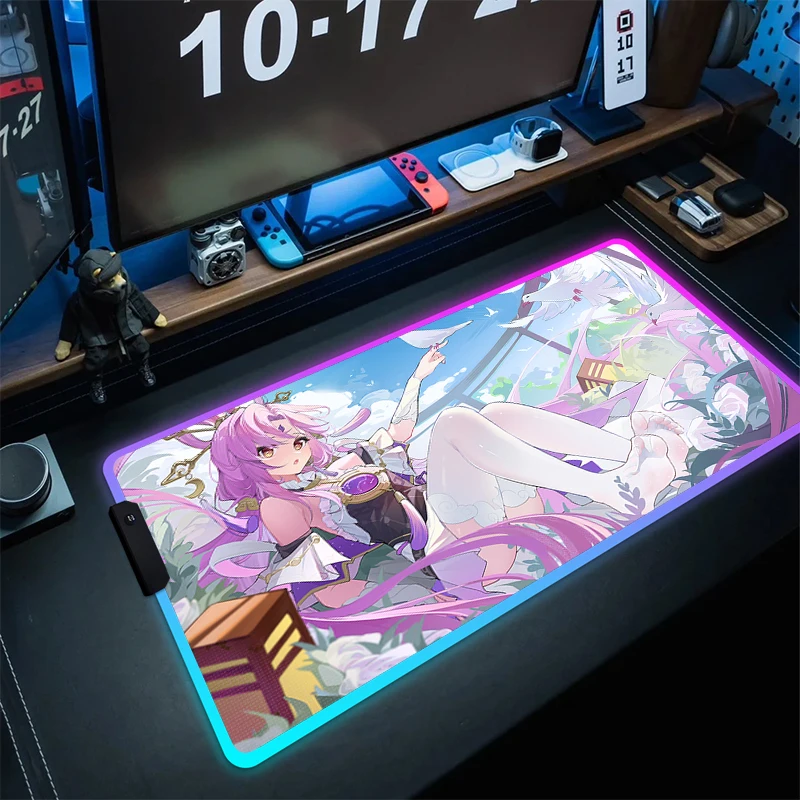 

Rubber Mouse Pad RGB Honkai Star Rail Mouse Mat LED Keyboard Mat Large Gaming Mousepad Gamer Locking Edge Carpet Game Table Mats