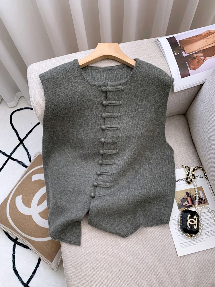 Cicai свободный новый китайский свитер кардиган жилет 2024 осенне-зимний уличный